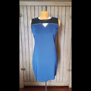 Navy Scuba Dress with Pleather and Studs, UK 24
